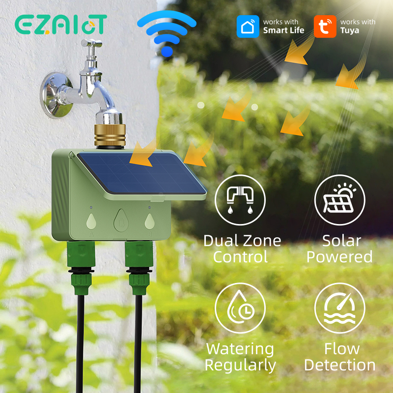 Smart Garden Irrigation System - WiFi Water Timer 2 Zone Solar